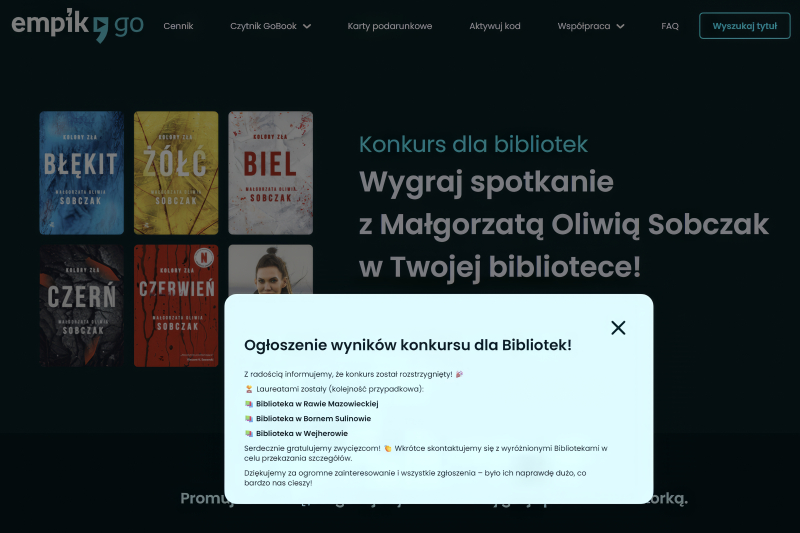 Wygraliśmy spotkanie z Małgorzatą Oliwią Sobczak - zrzut ekranu z wynikami